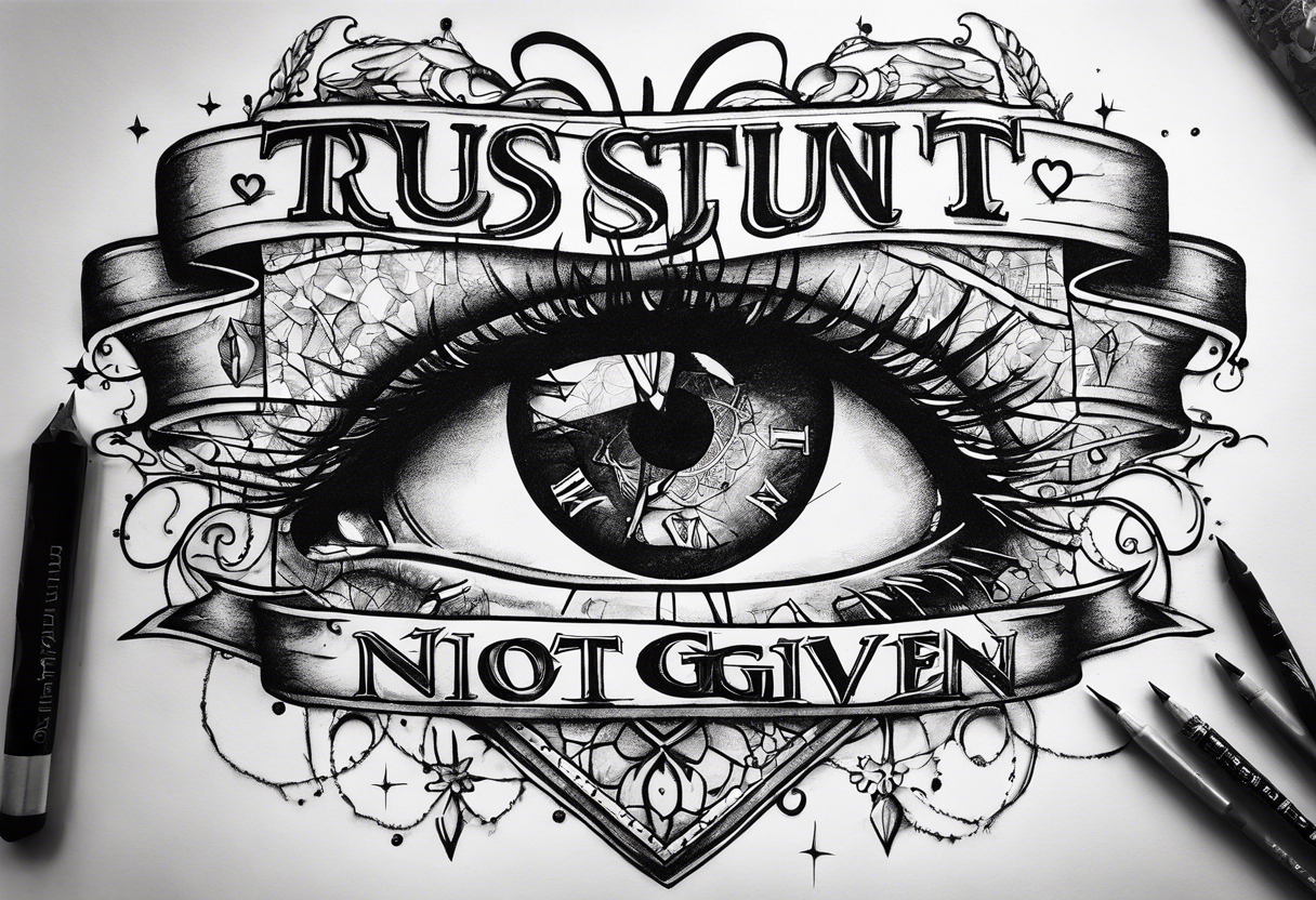 Trust is Earned not Given quote, time,Heart with a crack and stitches tattoo idea