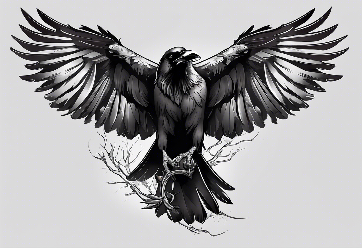 Raven carrying a skull tattoo idea