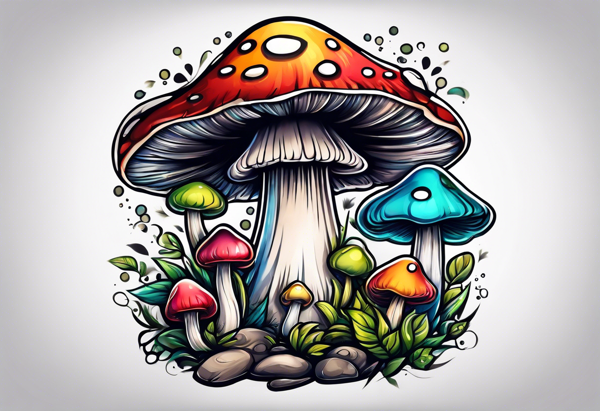 Happy anthropomorphic mushroom tattoo idea