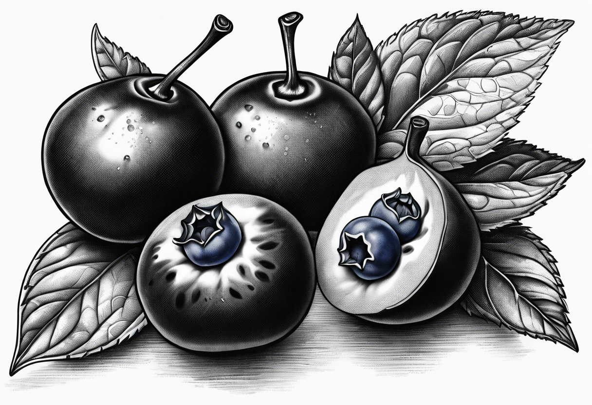 3 blueberries with a single leaf tattoo idea