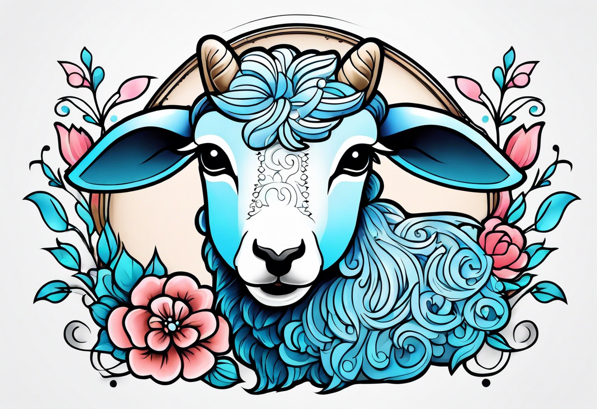 Pastel blue Lamb tattoo idea