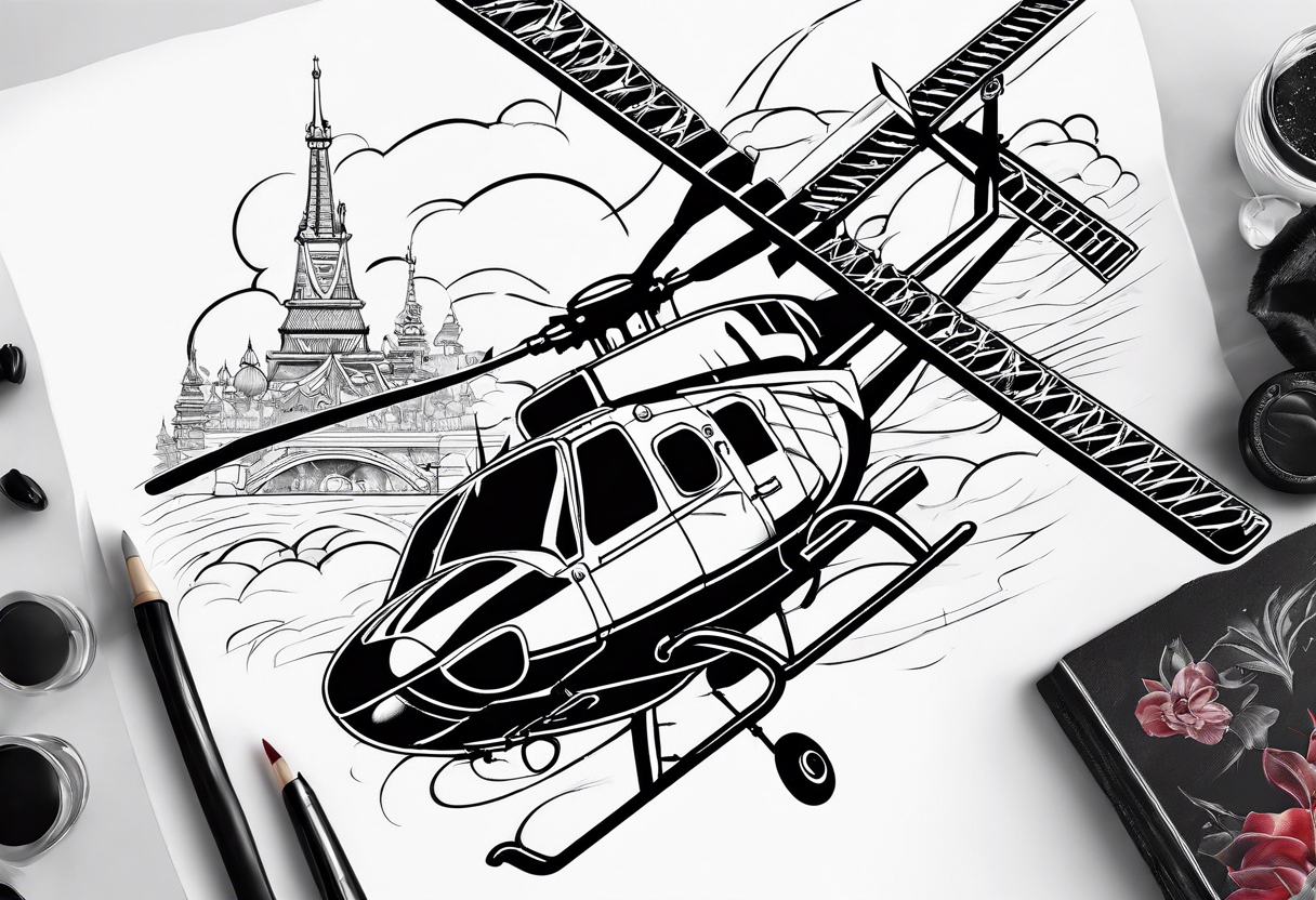 long sleeve tattoo with helicopters tattoo idea