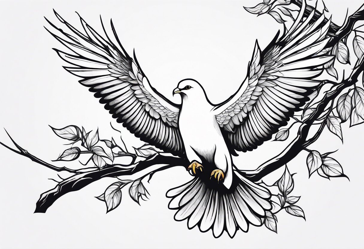 White Dove sitting on a tree branch with an eagle soaring overhead tattoo idea