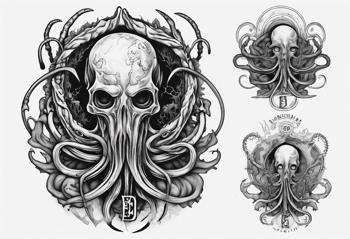 a tattoo on the theme of lovecraft, with long tentacles that embrace the earth tattoo idea