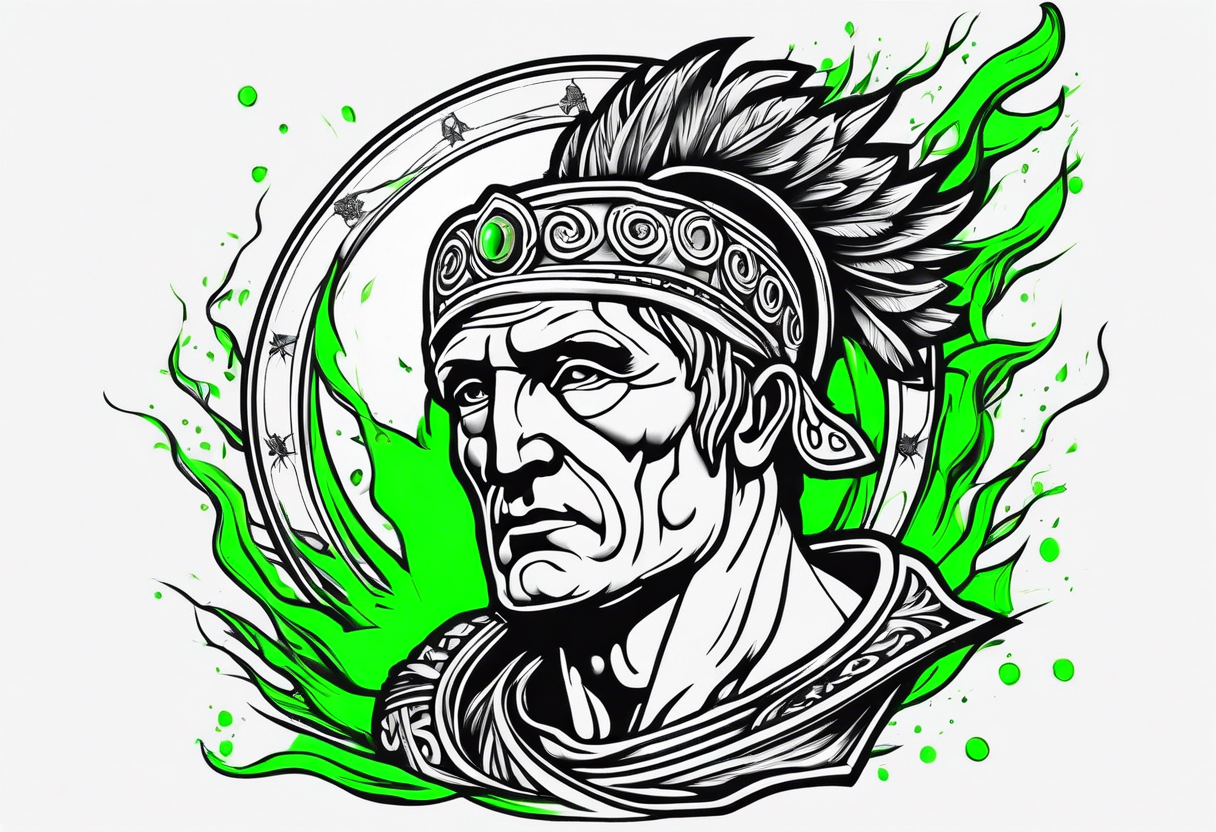 Julius Caesar tattoo with streaks of neon green lightning tattoo idea