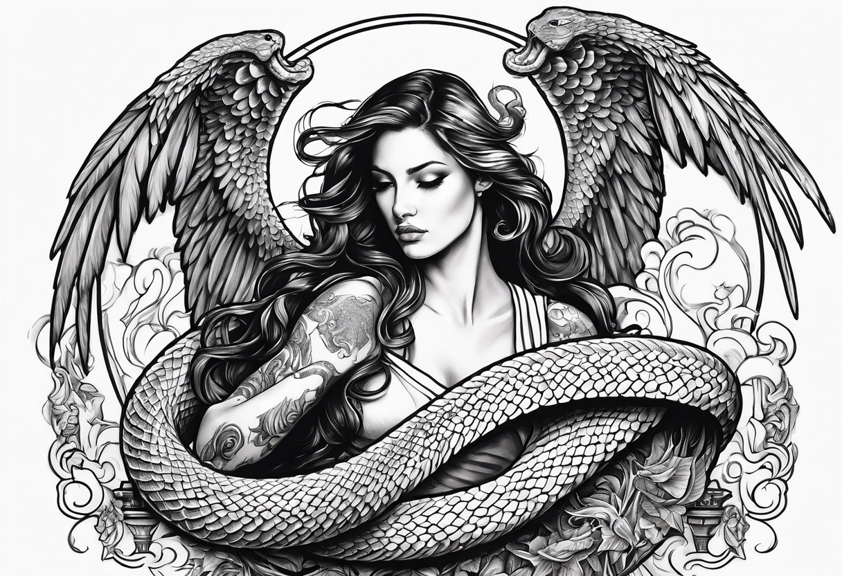 angels killing a snake tattoo idea