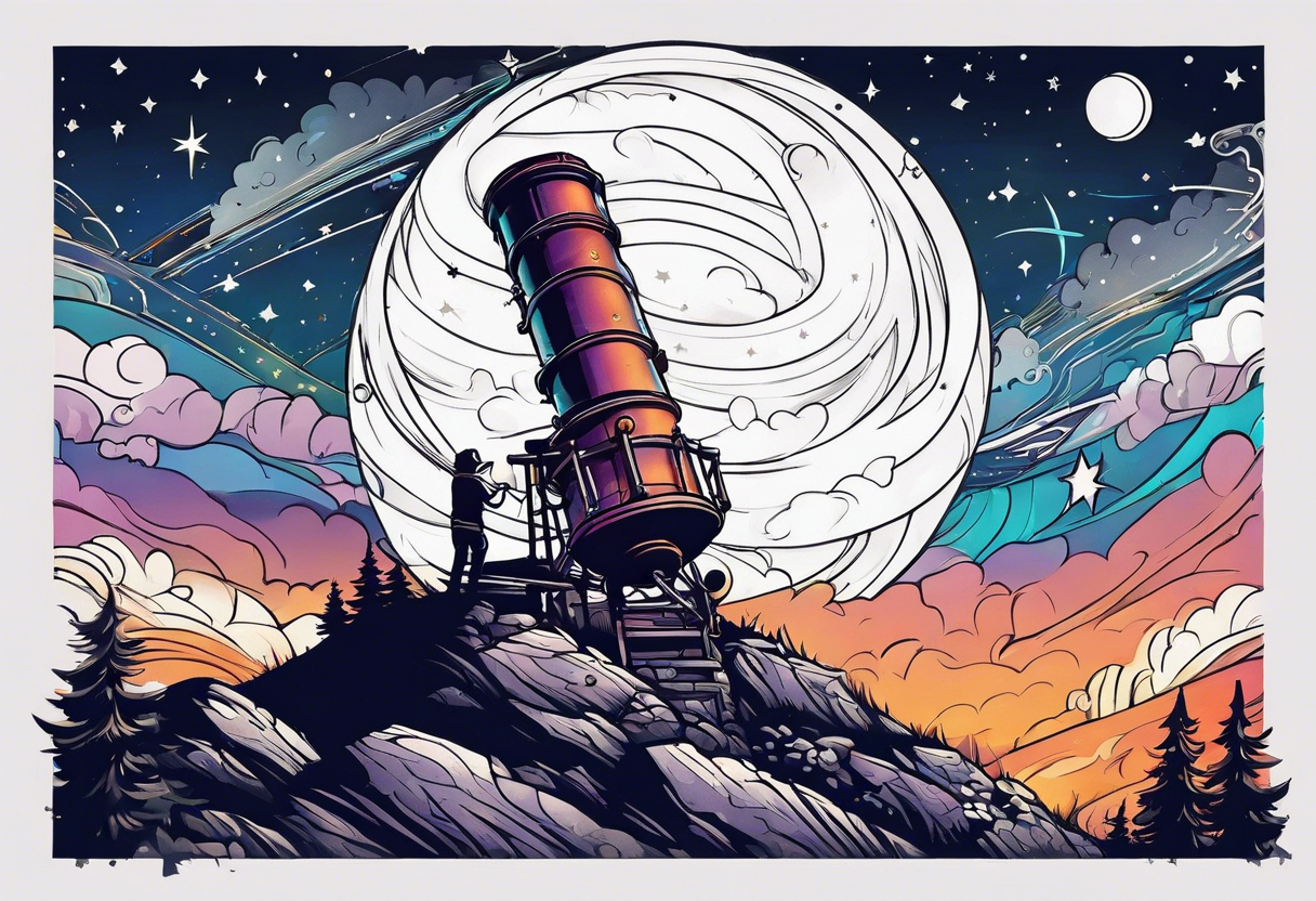 Telescope on a hill looking up at the stars tattoo idea