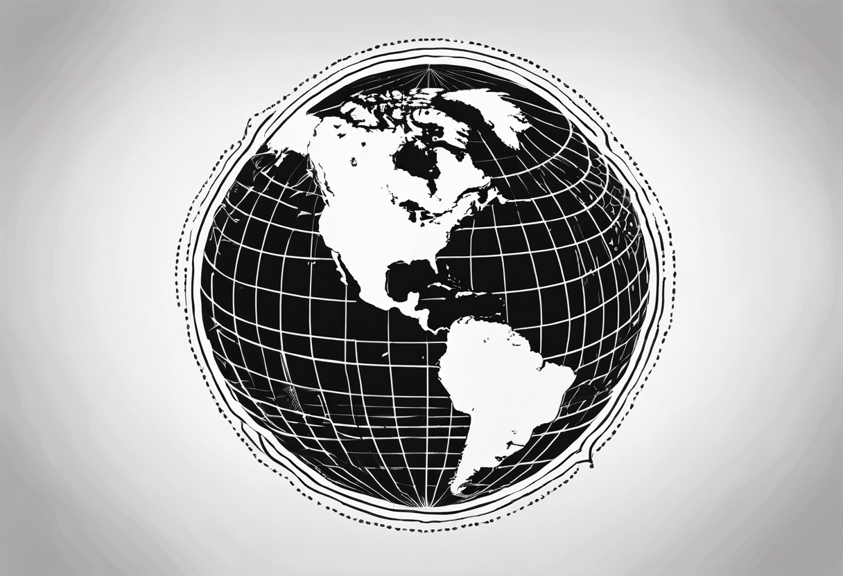 a flat map of the earth on a small fading grid tattoo idea