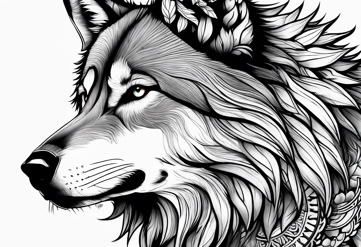 Realistic wolf along right side of woman’s body tattoo idea