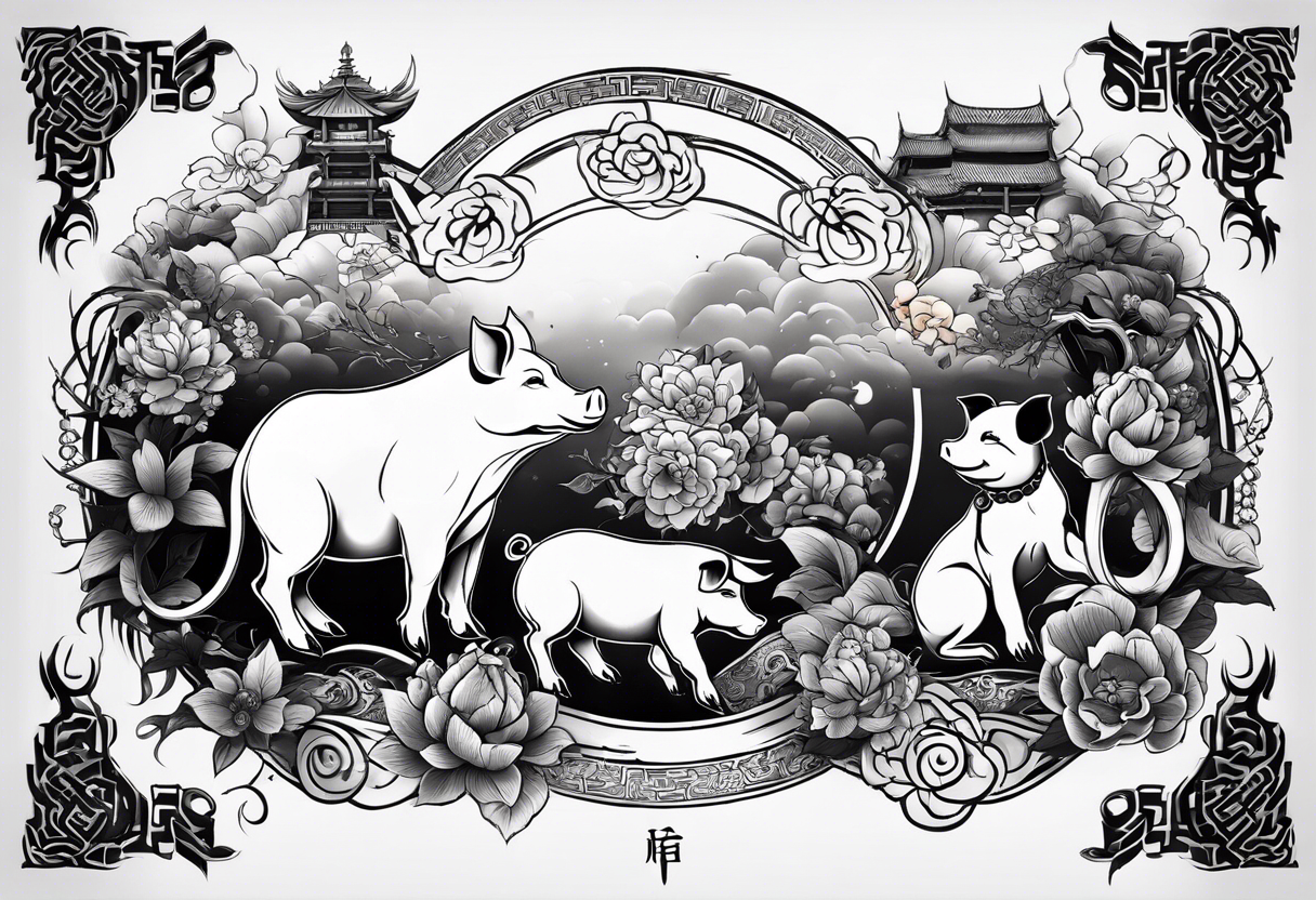 I want a tattoo of a pig, rat, snake, dog, and tiger all together representing the years my children were born in Chinese new years tattoo idea