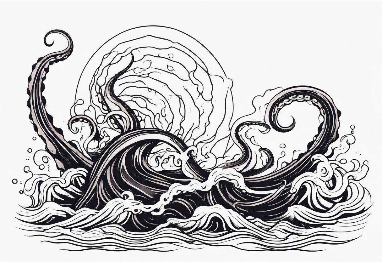 The tentacles of a kraken coming out of the water tattoo idea