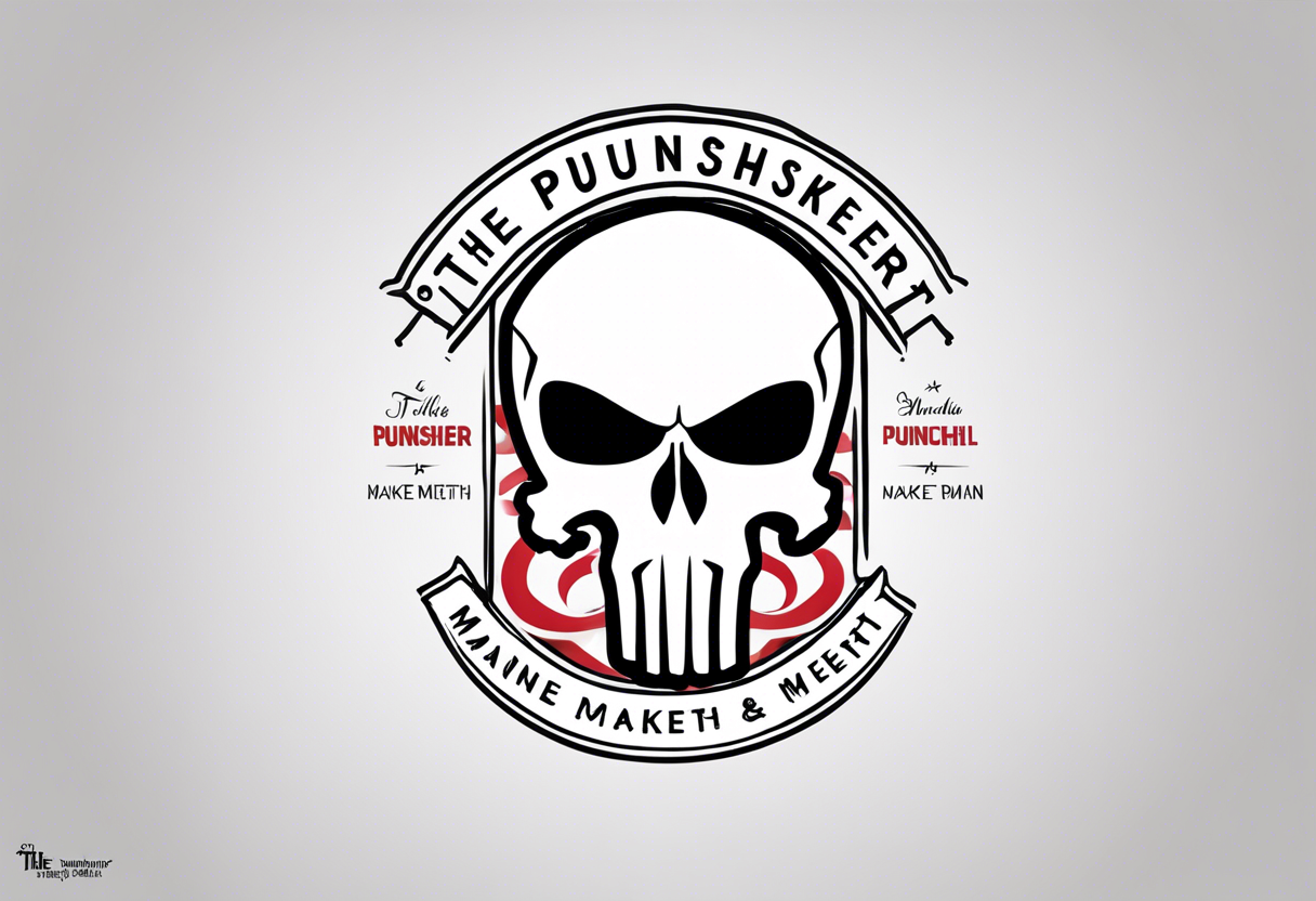 The Punisher skull with Manners Maketh Man text tattoo idea