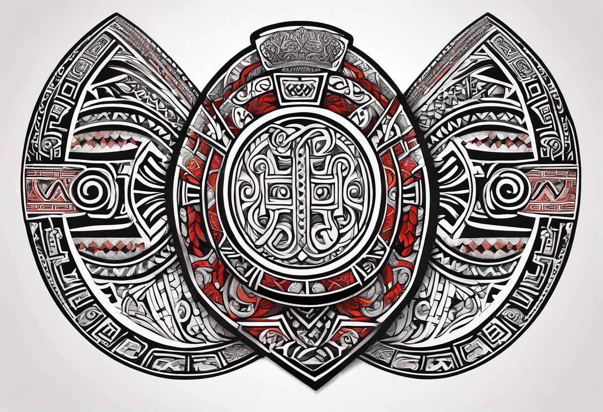 Abstract tribal ta moko Style. 
Croatian shield with Northern Ireland giants causeway tattoo idea