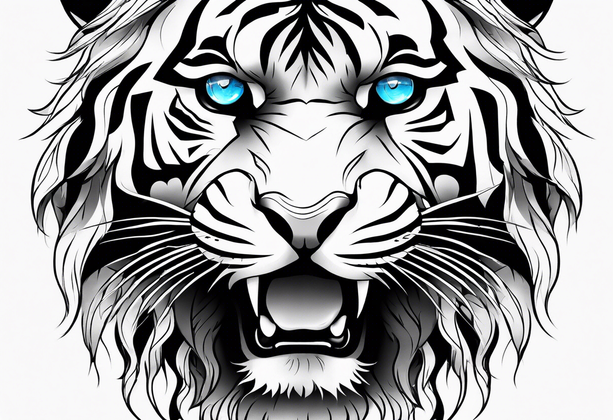 Tiger with blue eyes that turns into snake tattoo idea