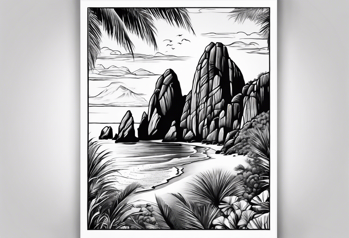 Cabo San Lucas beach with the famous rock formation overlooking ocean tattoo idea