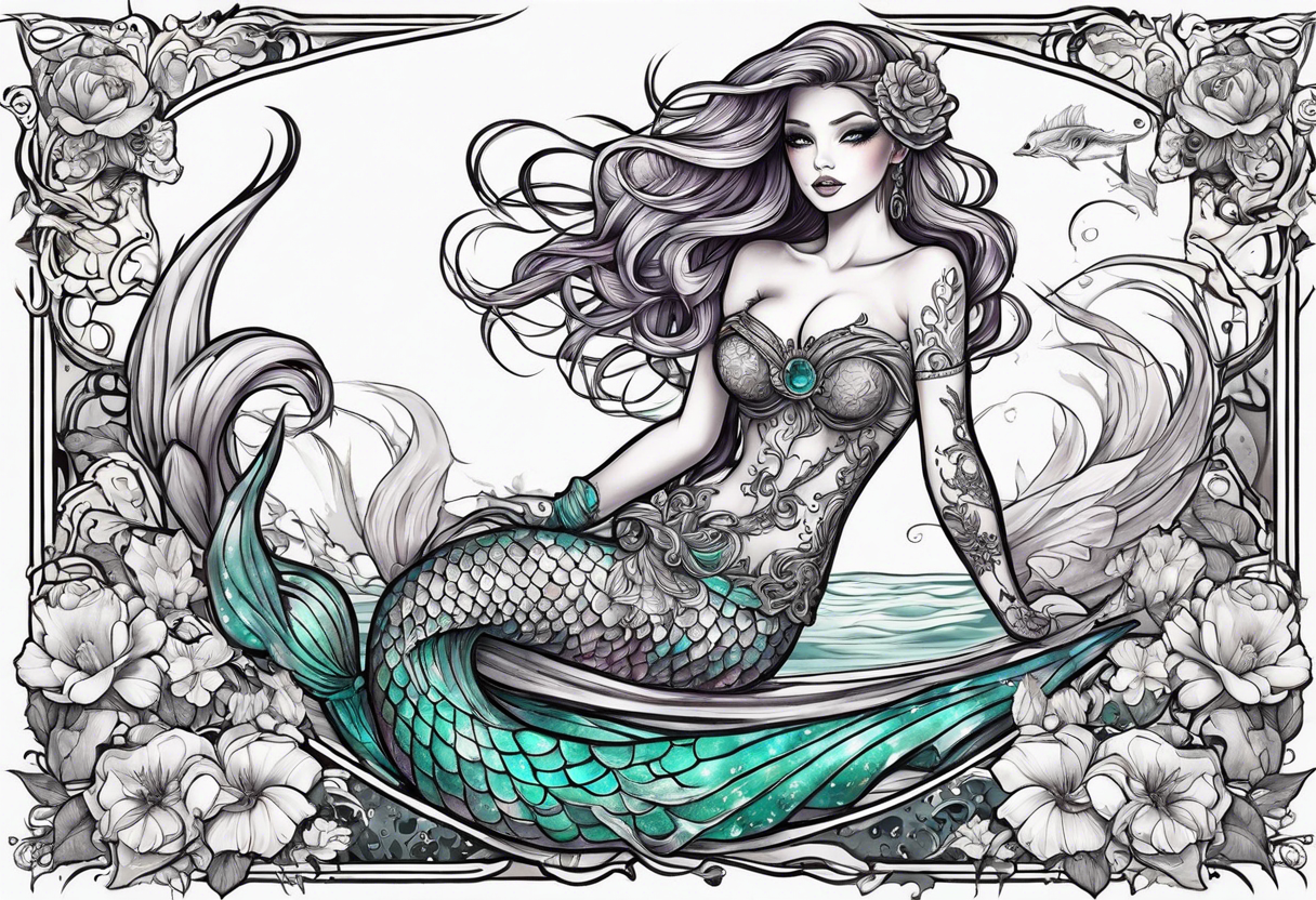 mermaid with skeleton tattoo idea