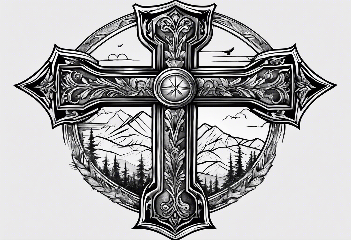 A cross at the end of the wilderness tattoo idea