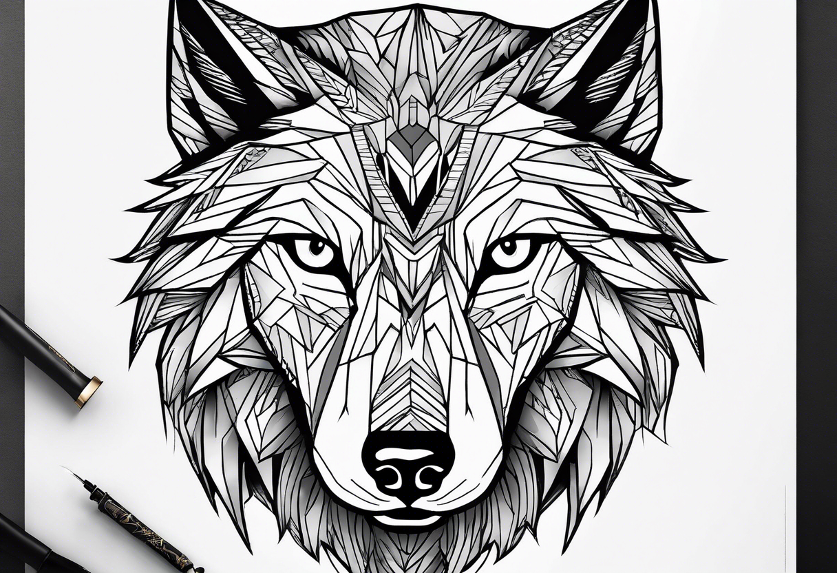 A modern take using sharp geometric shapes to form the outline and details of a wolf's face. This could be a more abstract and artistic approach. tattoo idea