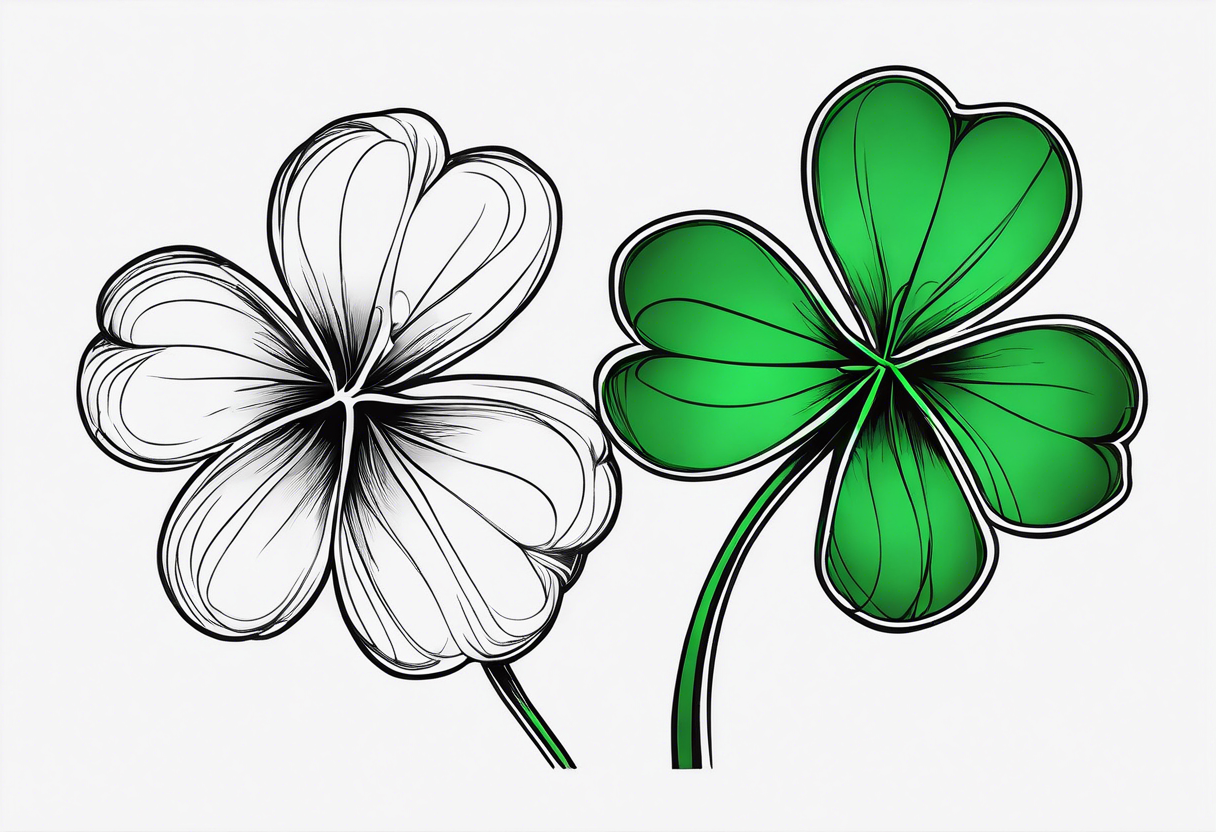 Two clovers sketched lightly with the name Liam on one stem and Sully on the other stem tattoo idea