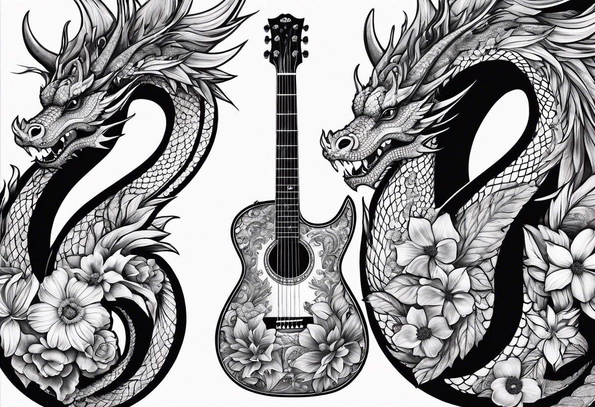 Guitar, flowers, dragon tattoo idea