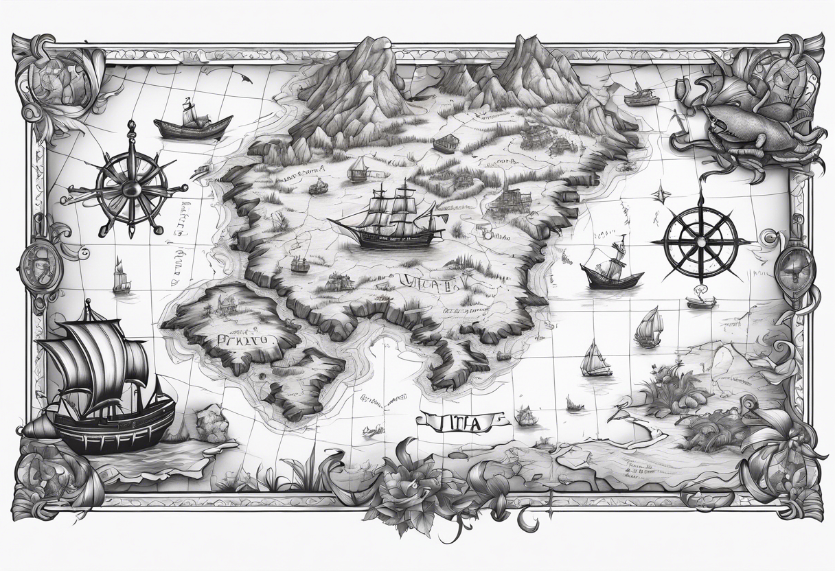 A pirate map with crabs tattoo idea