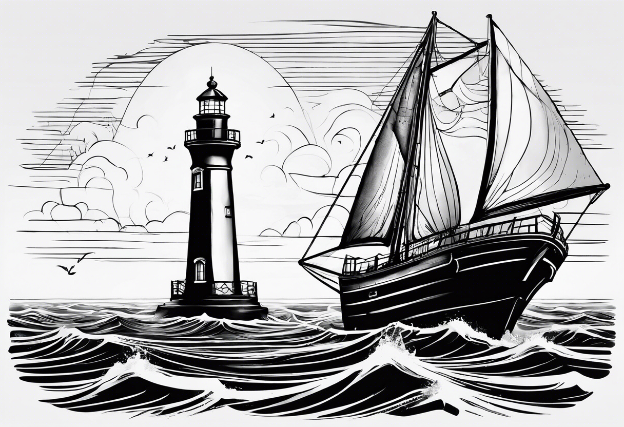 phare maritime sur un petit bateau a voiles. tattoo idea