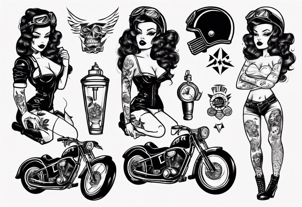 Pinup doll biker girl tattoo idea