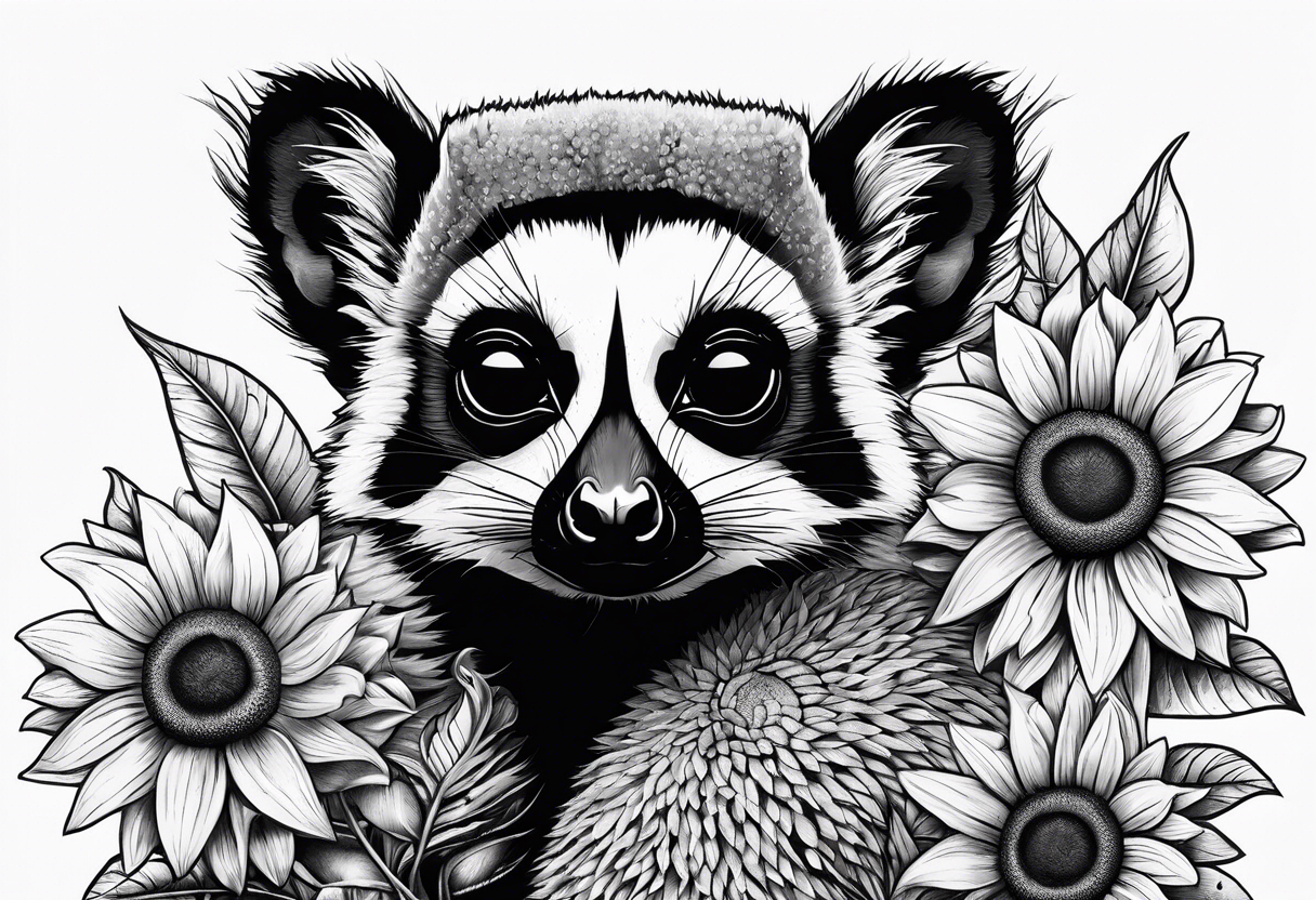 A lemur and a single sunflower tattoo idea