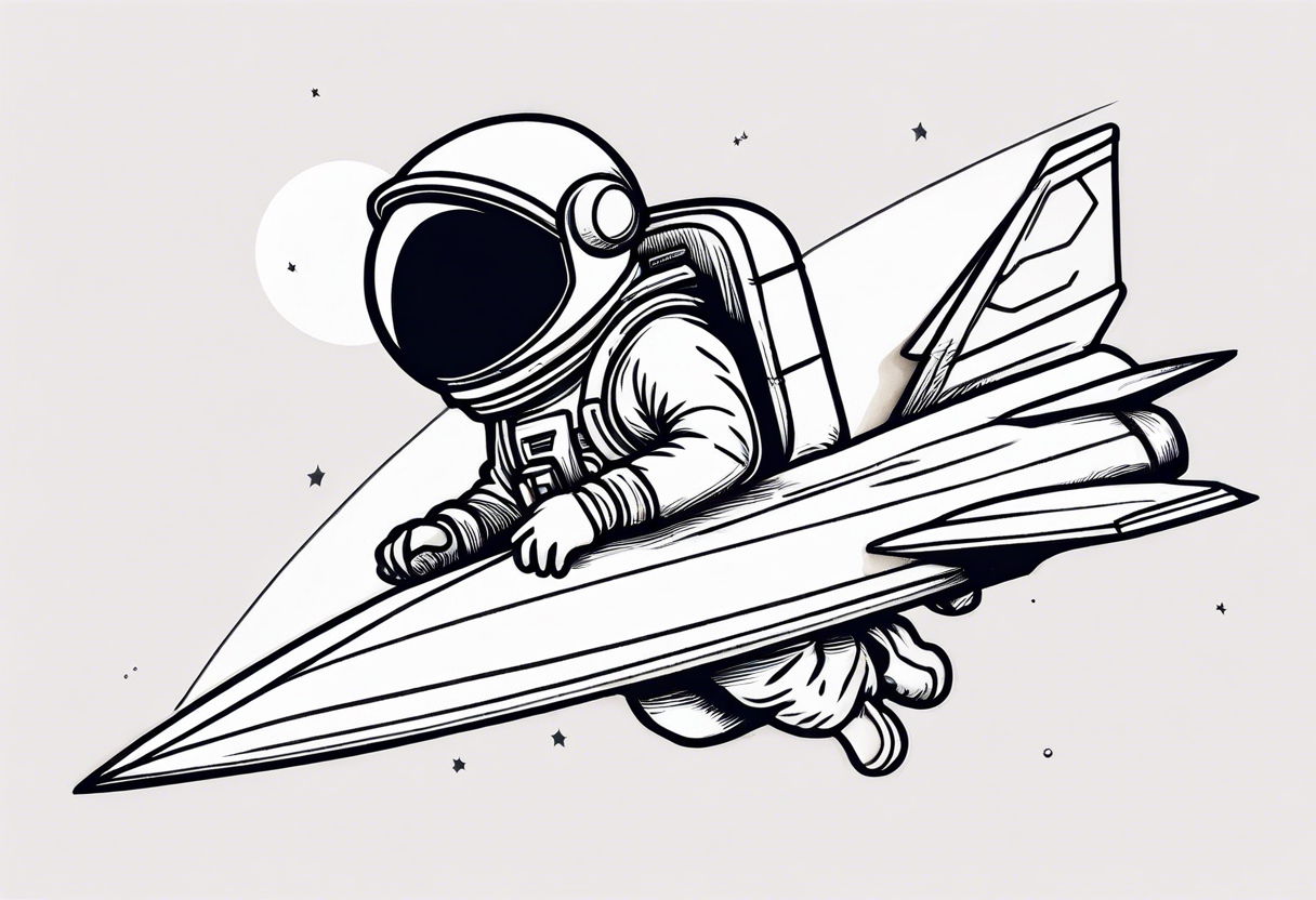 Astronaut riding on a paper airplane tattoo idea