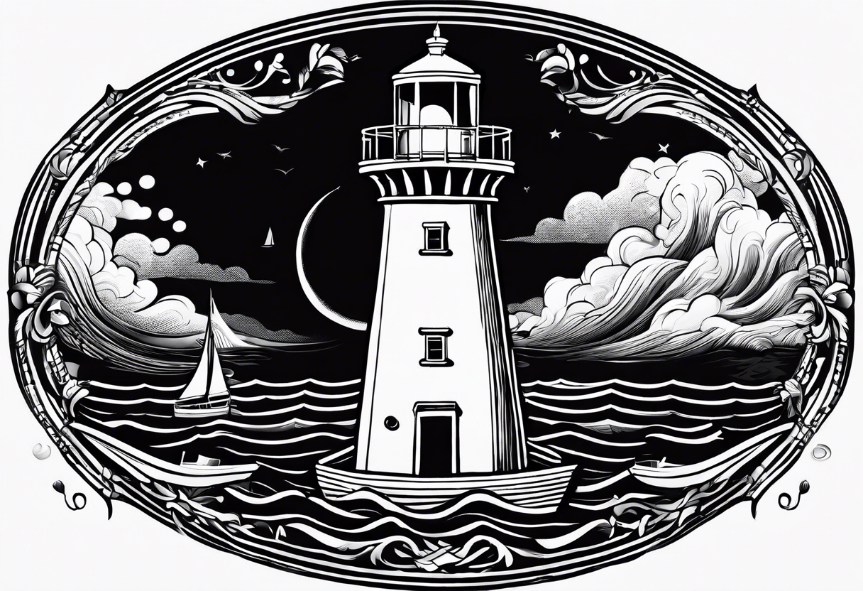 phare maritime sur un petit bateau a voiles. tattoo idea