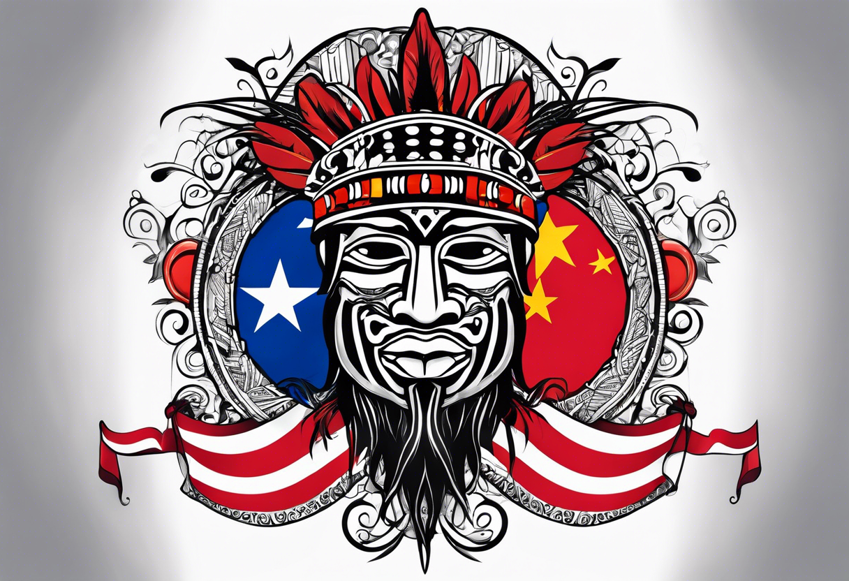 Taino with the Puerto Rico, U.S. Virgin Islands, and Trinidad flags. tattoo idea