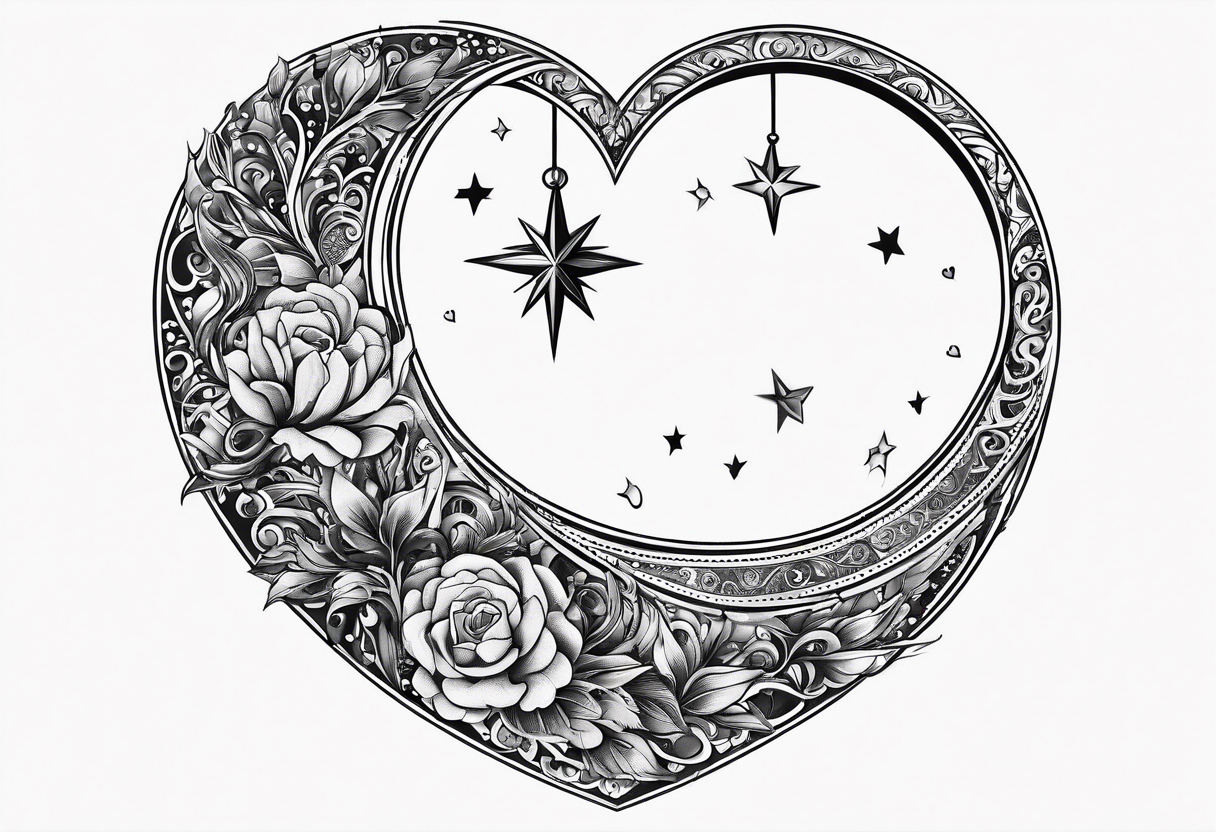 Crescent moon with a love heart inside it tattoo idea