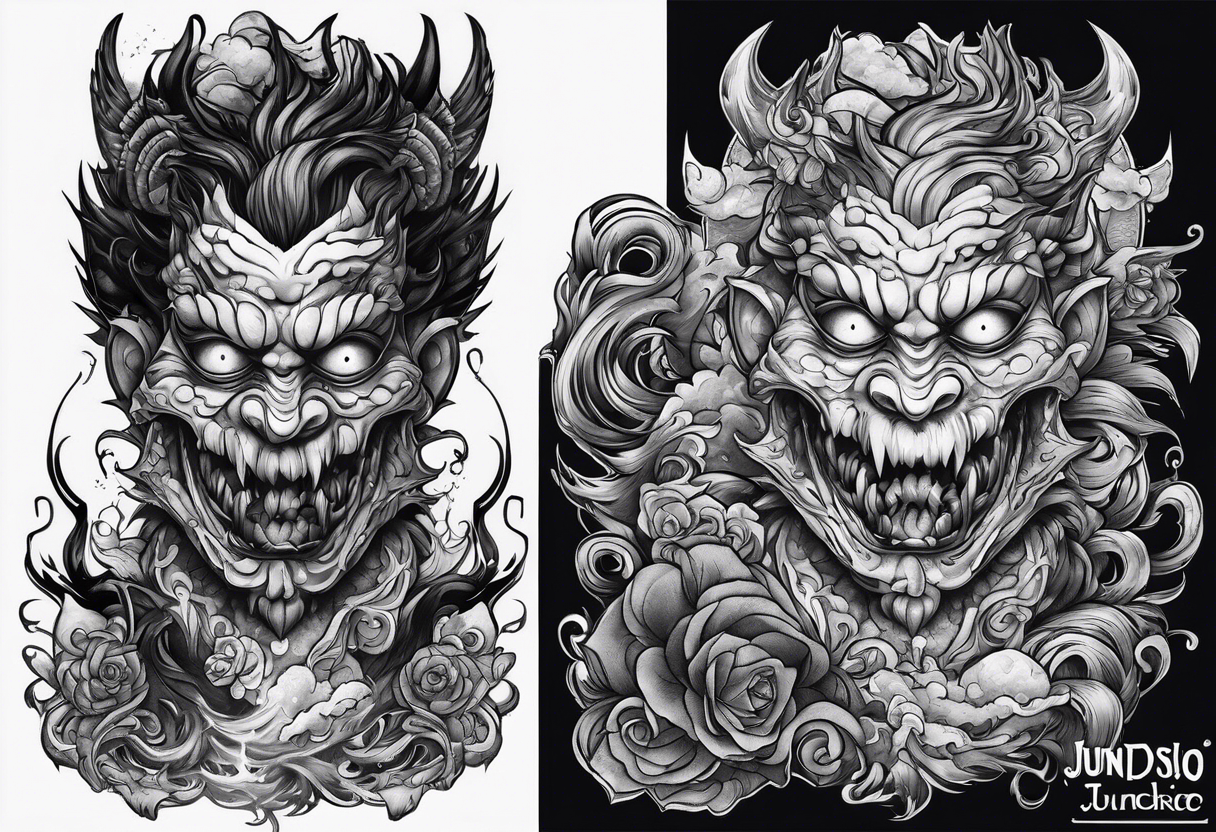 Beautiful Eldridge horror creature thigh tattoo tattoo idea