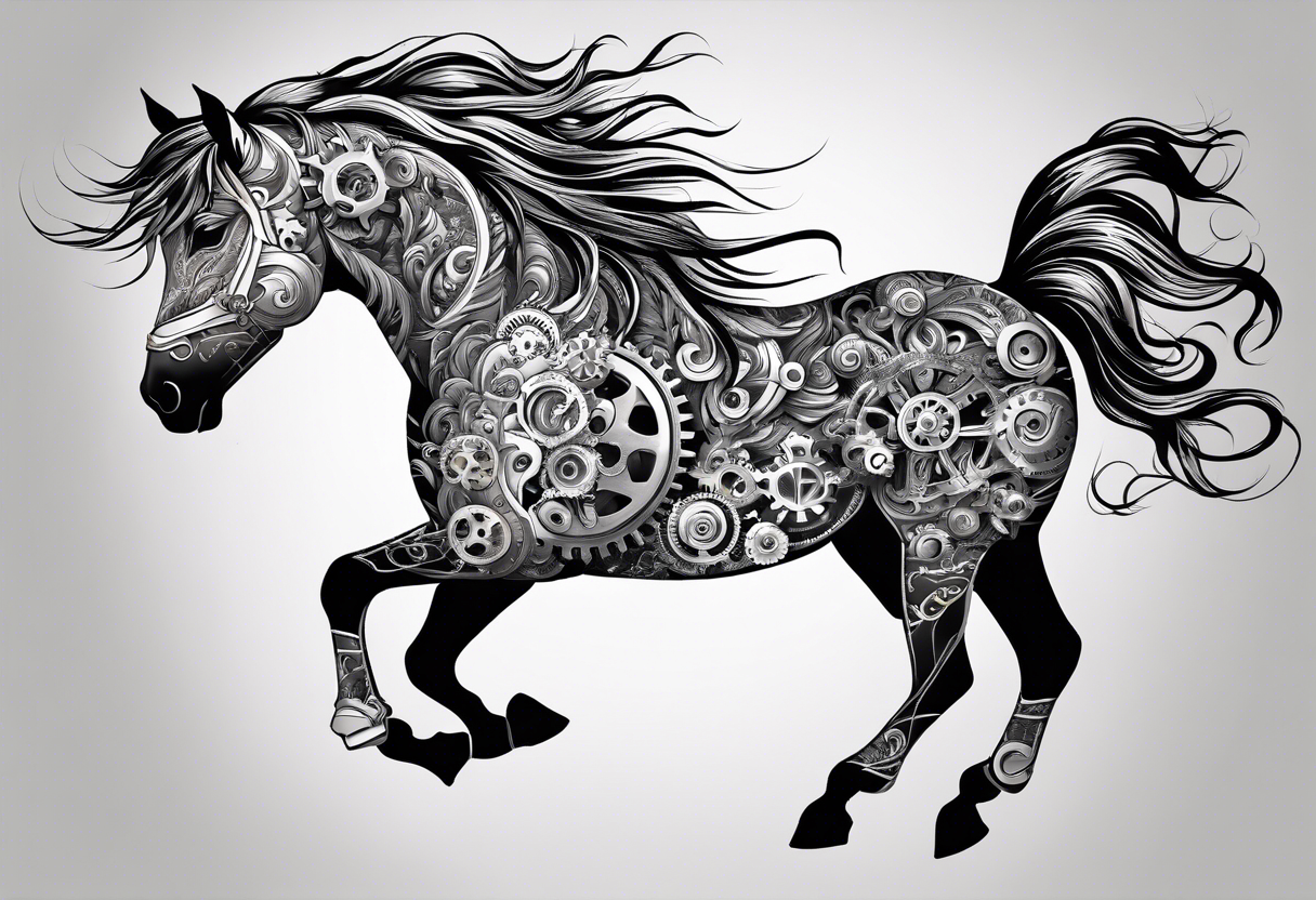 Horse Chinese Zodiac Sign tribal tattoo design drawn in gold ink on a black  tarot card.