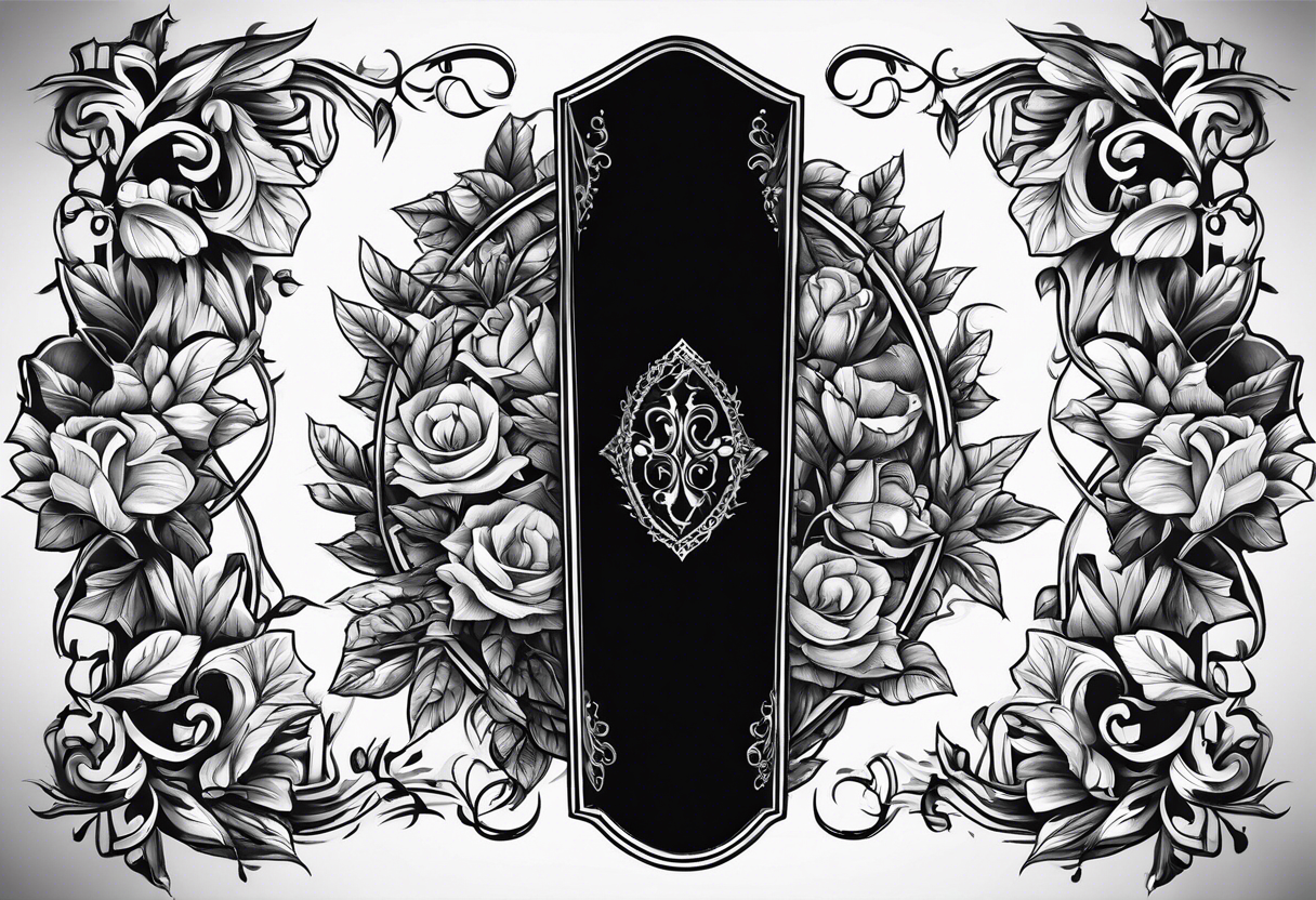 Coffin surrounded leafy vines tattoo idea