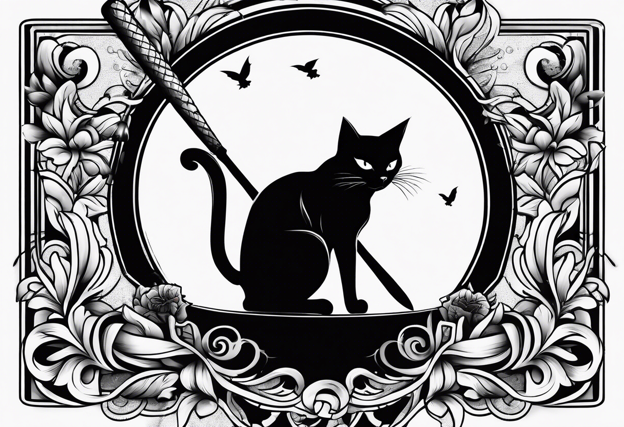 black cat hold a baseball bat tattoo idea