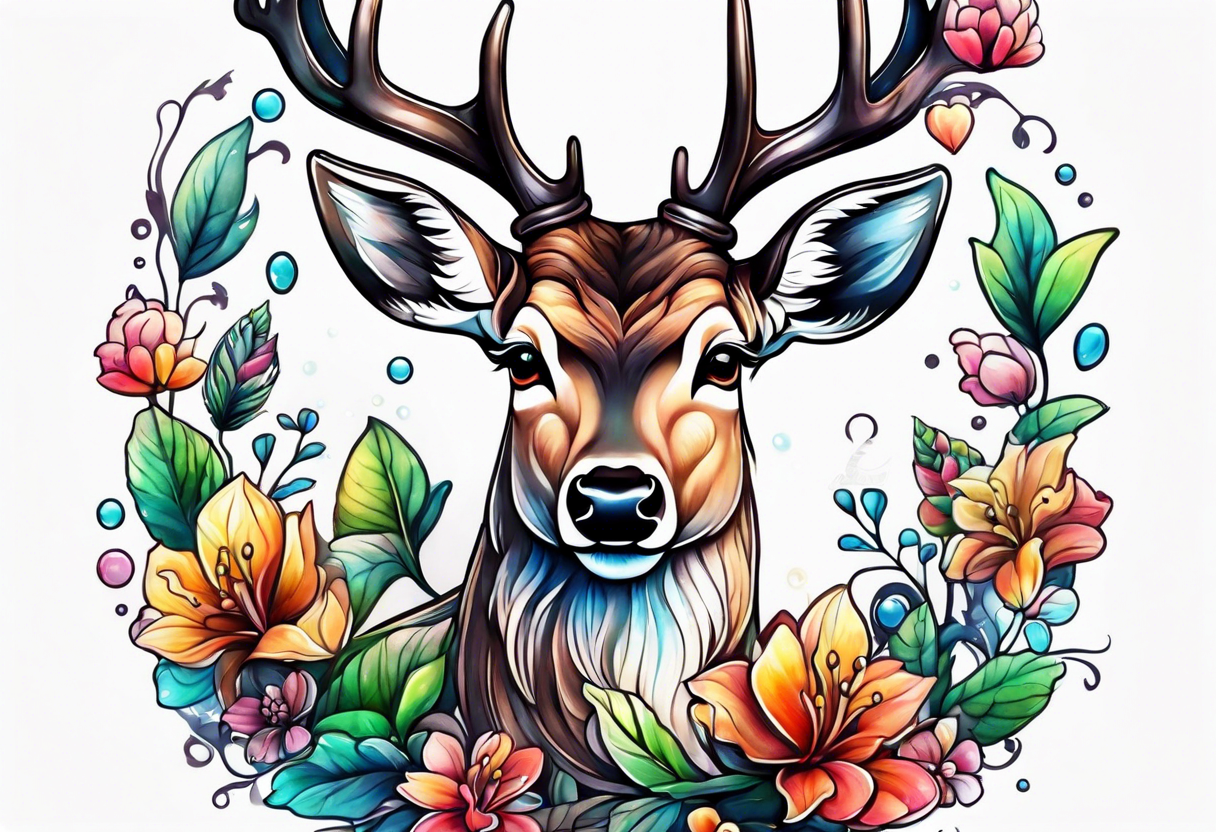 Deer bubbles plants tattoo idea