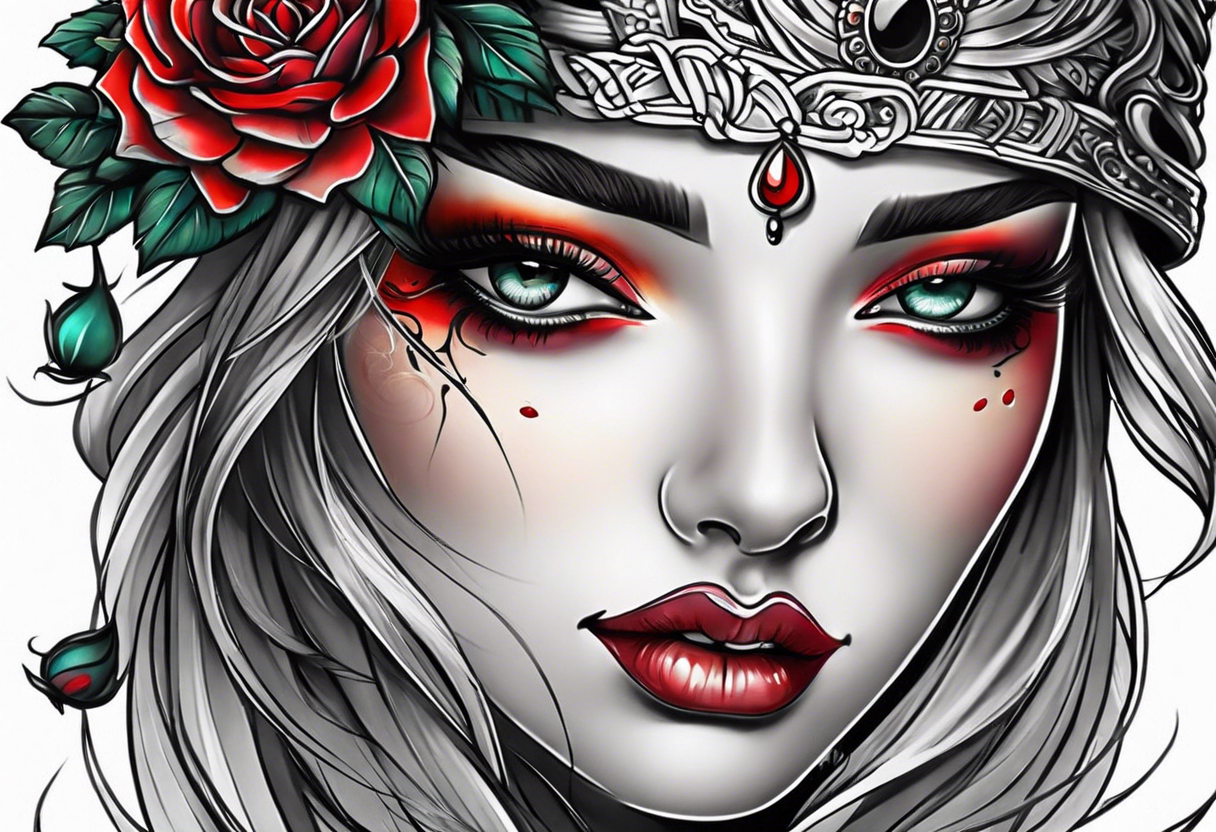 Neo traditional woman scar eyes blind blood tattoo idea