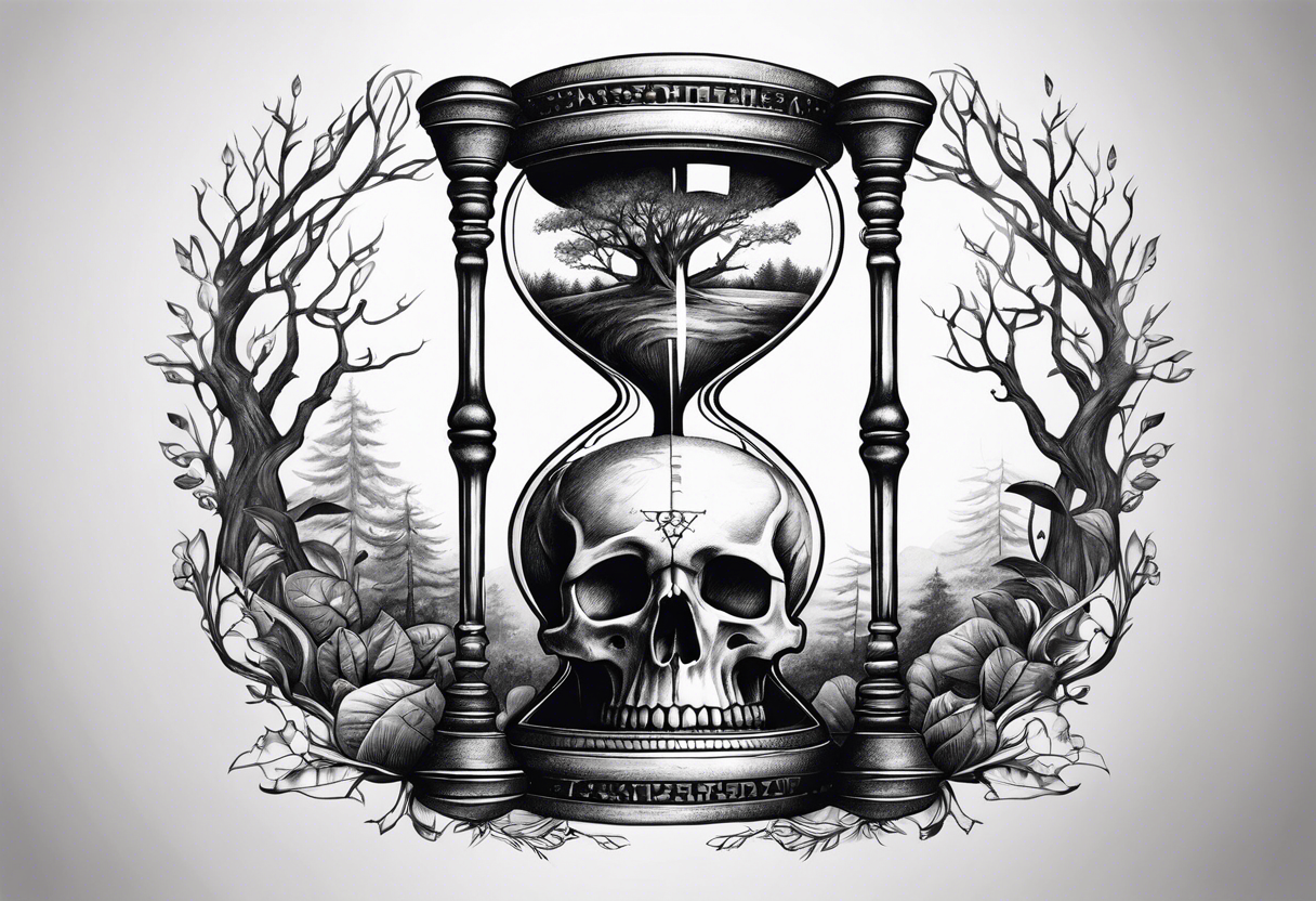 Hourglass with skull and tree inside tattoo idea