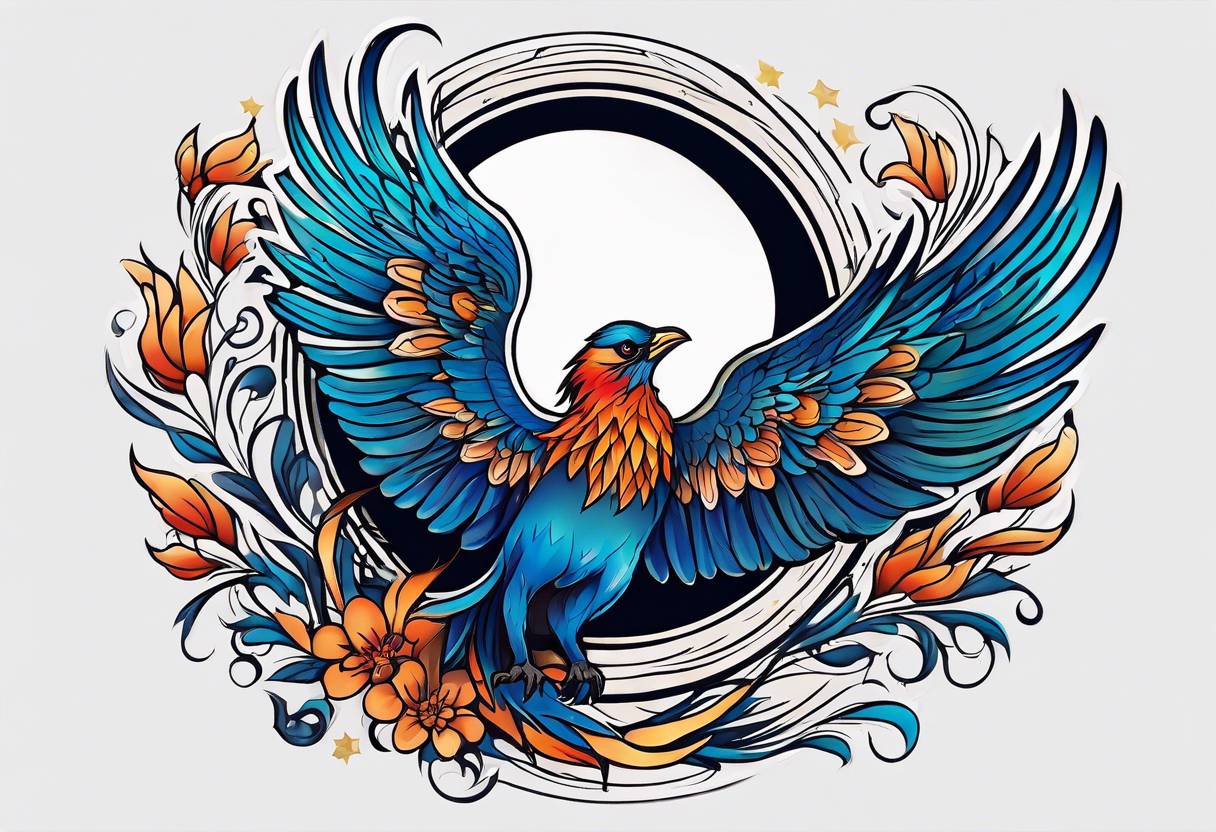 phoenix sur une lune bleu tattoo idea