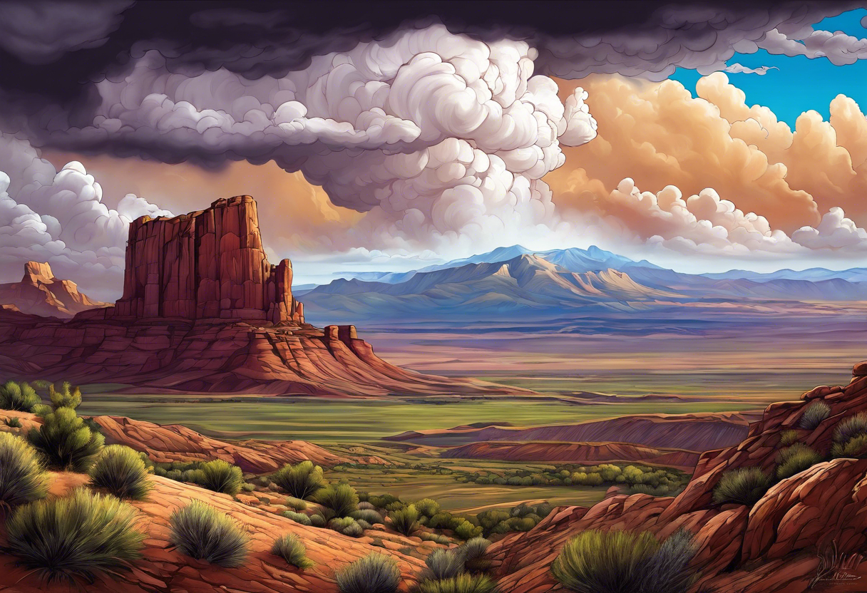 renaissance style Colorado plateau and valley with supercell cloud that captures vast aesthetic tattoo idea