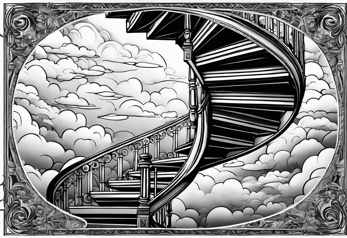 Waking spiral stair case into the clouds tattoo idea