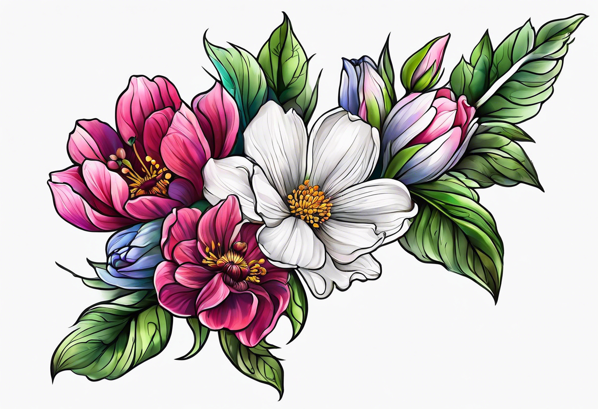 January, February, April, June, July, September birth flower tattoo idea