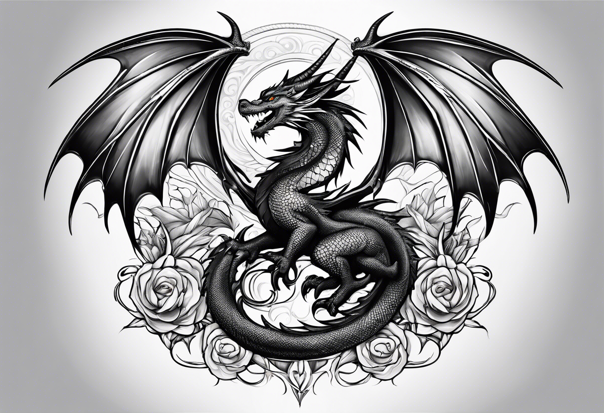 Family of five dragons, Mother dragon wings spread tattoo idea