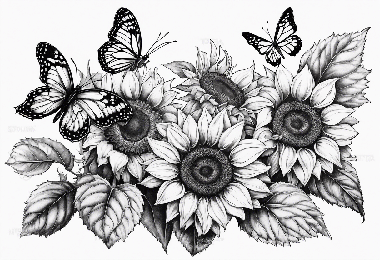 Sunflower with butterflies tattoo idea