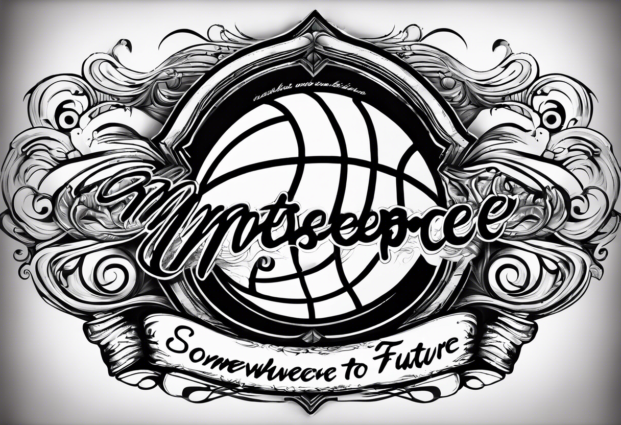 this saying in cursive 
"The past only builds strength to our future" through or around a basketball with the name Moore Somewhere tattoo idea