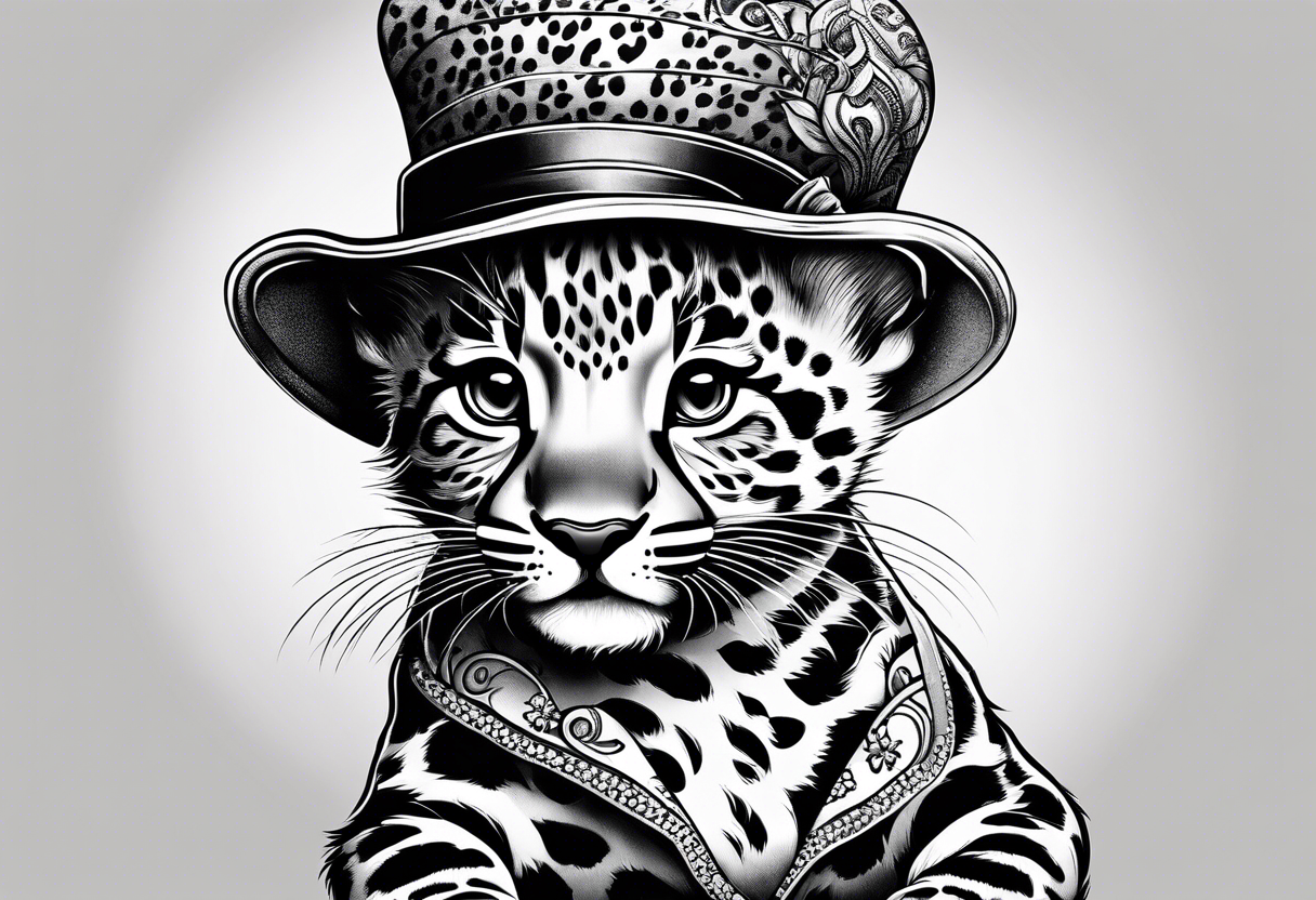 baby leopard walking with a hat tattoo idea