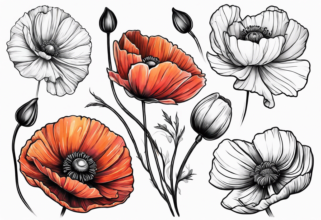 1 Cosmos and 1 Poppy flowers tattoo idea