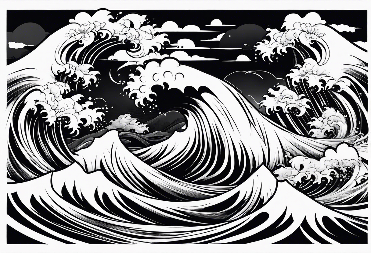 waves and clouds in japanese sleeve tattoo style tattoo idea