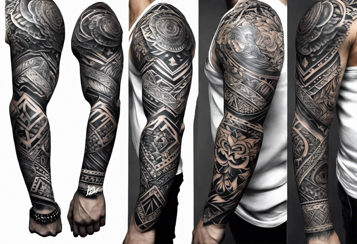 I'd like a full arm sleeve for a man. Mixture of realistic and tribal. I want to reflect strength, love and freedom. Do not include human faces. tattoo idea